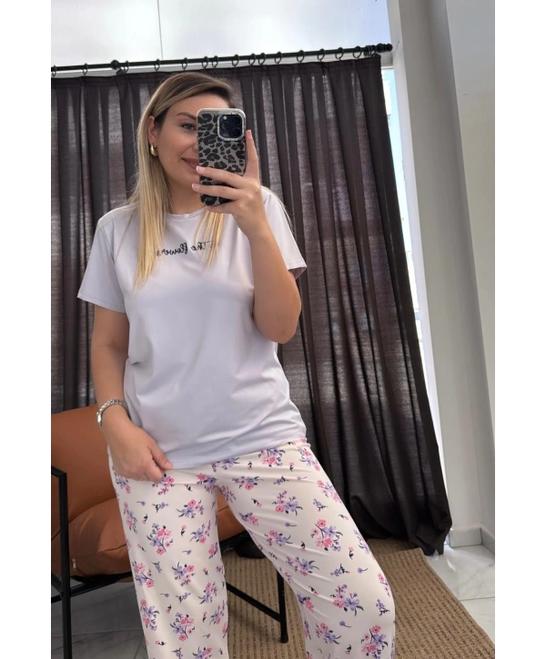 LİLA ÇİÇEKLİ PİJAMA TAKIM