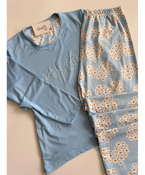 MAVİ ÇİÇEKLİ PİJAMA TAKIM