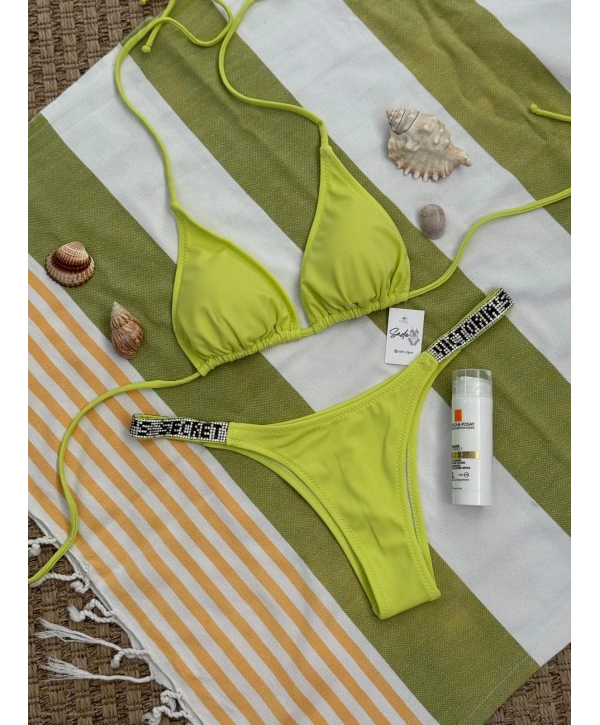 NEON YEŞİL TAŞLI BİKİNİ