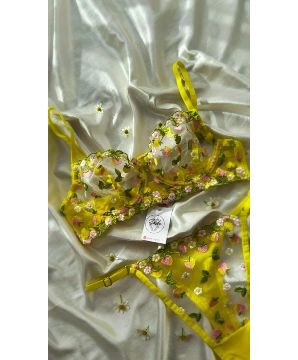 SARI ÇİÇEKLİ TÜL SÜTYEN TAKIM