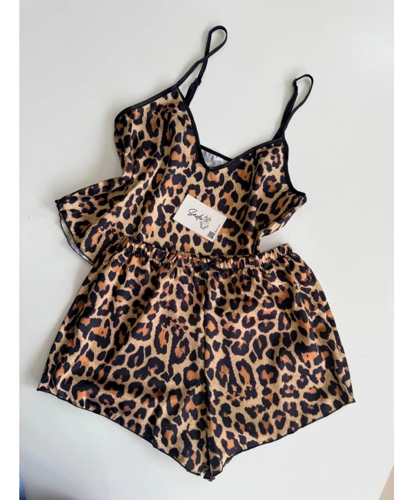 SATEN LEOPAR ŞORT TAKIM