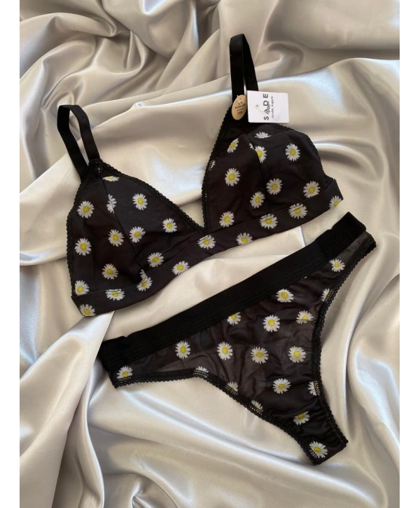 SİYAH PAPATYA DESEN TÜL TAKIM