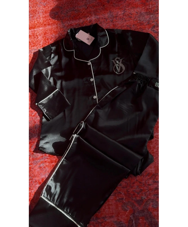 SİYAH SATEN PİJAMA TAKIMI