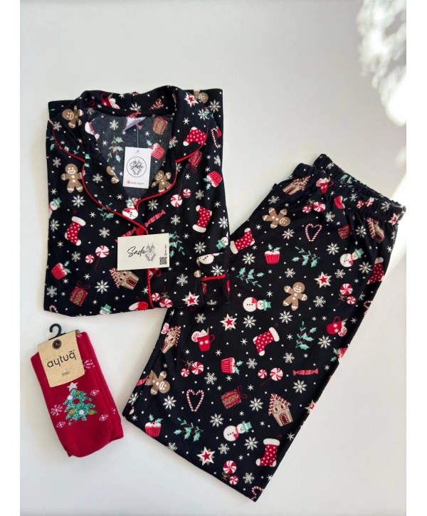 SÜET YILBAŞI DESEN PİJAMA TAKIMI