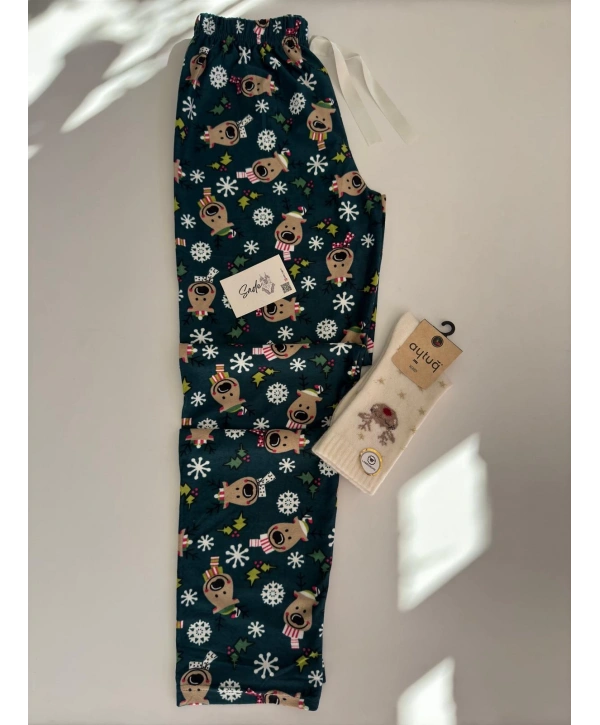 YILBAŞI TEMALI SÜET ALT PİJAMA