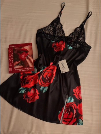 ÇİÇEK DETAY SATEN GECELİK