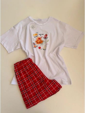 KIRMIZI EKOSE YARIM KOL ŞORT TAKIM