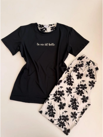 ALT DESEN YARIM KOL PİJAMA TAKIM