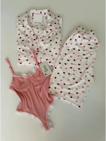 MİNİ KALP DETAY PİJAMA TAKIM