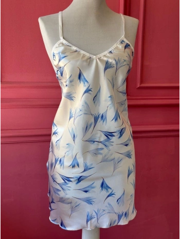 DESENLİ BEYAZ SATEN GECELİK