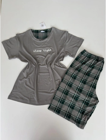 GRİ EKOSE YARIM KOL PİJAMA TAKIM