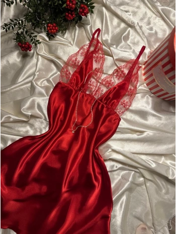 KIRMIZI DANTEL DETAY GECELİK