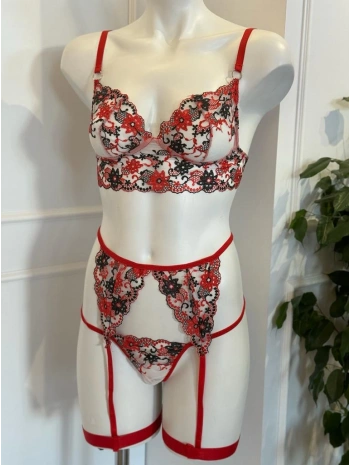 KIRMIZI DANTEL JARTİYER TAKIM