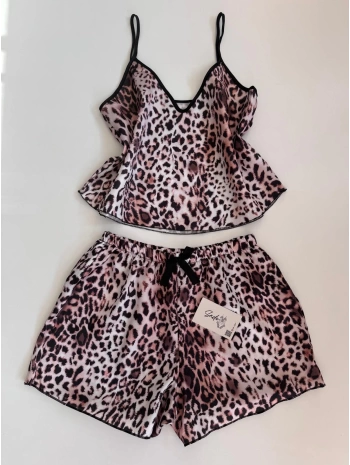 LEOPAR SATEN ŞORT TAKIM