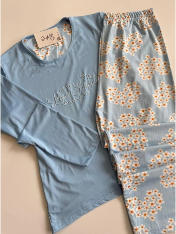 MAVİ ÇİÇEKLİ PİJAMA TAKIM