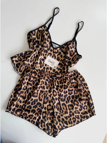 SATEN LEOPAR ŞORT TAKIM