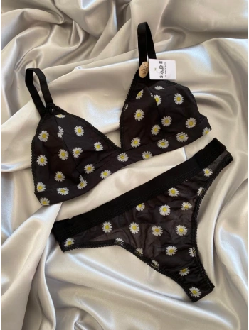 SİYAH PAPATYA DESEN TÜL TAKIM