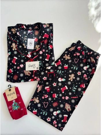 SÜET YILBAŞI DESEN PİJAMA TAKIMI