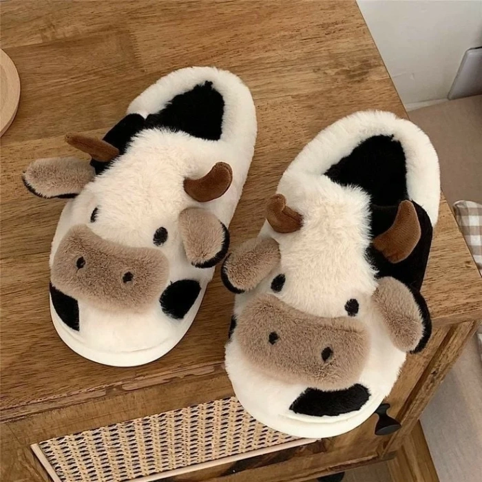 Tatlı İnek Yumuşak Tüylü Peluş Panduf Terlik