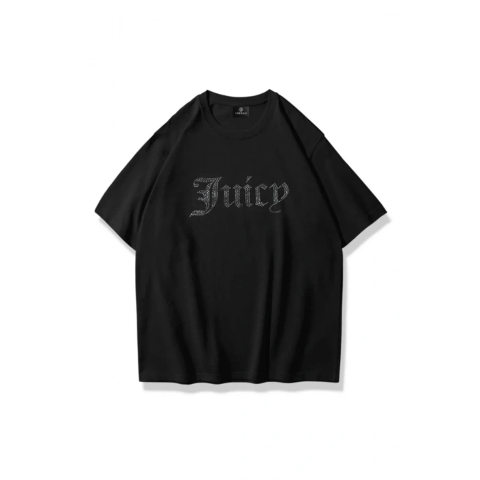Unisex Juciy Taş Baskılı Beyaz Oversize Tshirt