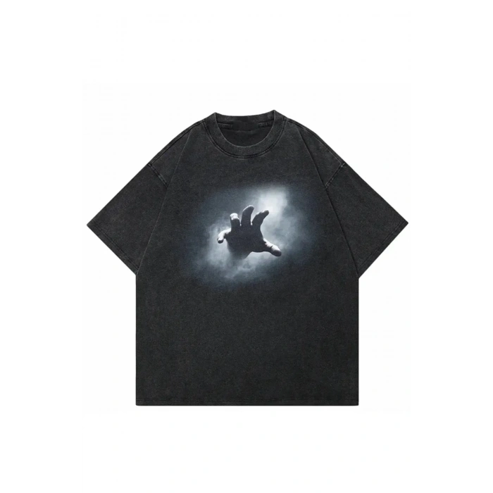 Unisex Mysterious Hand Yıkamalı Vintage Oversize Tshirt