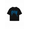 Siyah Unisex Oversize Mavi Revenge Parıltılı Taş Baskılı Tshirt