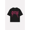 Siyah Unisex Oversize Pembe Revenge Parıltılı Taş Baskılı Tshirt