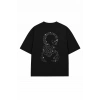 Unisex Akrep Taş Baskılı Siyah Oversize Tshirt