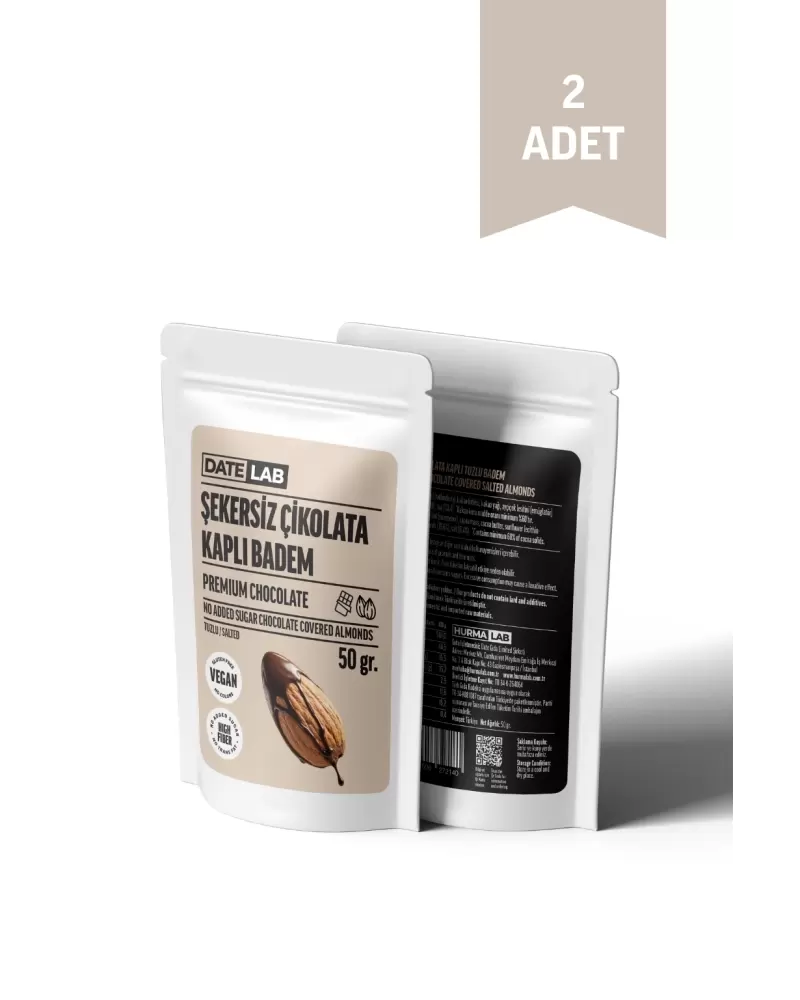 Şekersiz Çikolata Kaplı Badem 2 Adet x 50 gr.