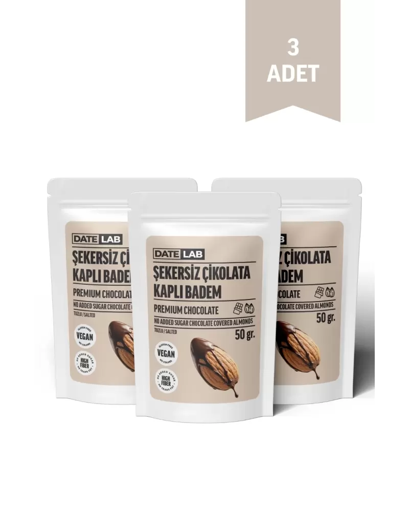 Şekersiz Çikolata Kaplı Badem 3 Adet x 50 gr.