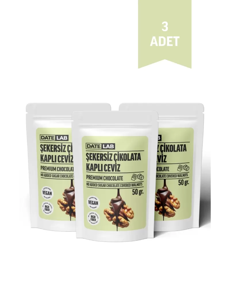 Şekersiz Çikolata Kaplı Ceviz 3 Adet x 50 gr.