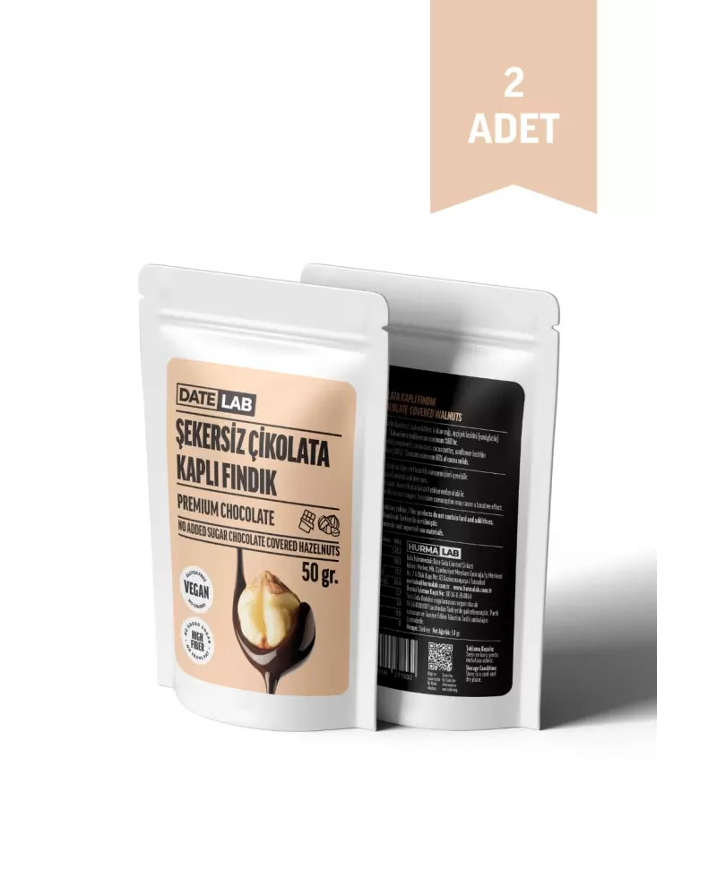 Şekersiz Çikolata Kaplı Fındık 2 Adet x 50 gr.