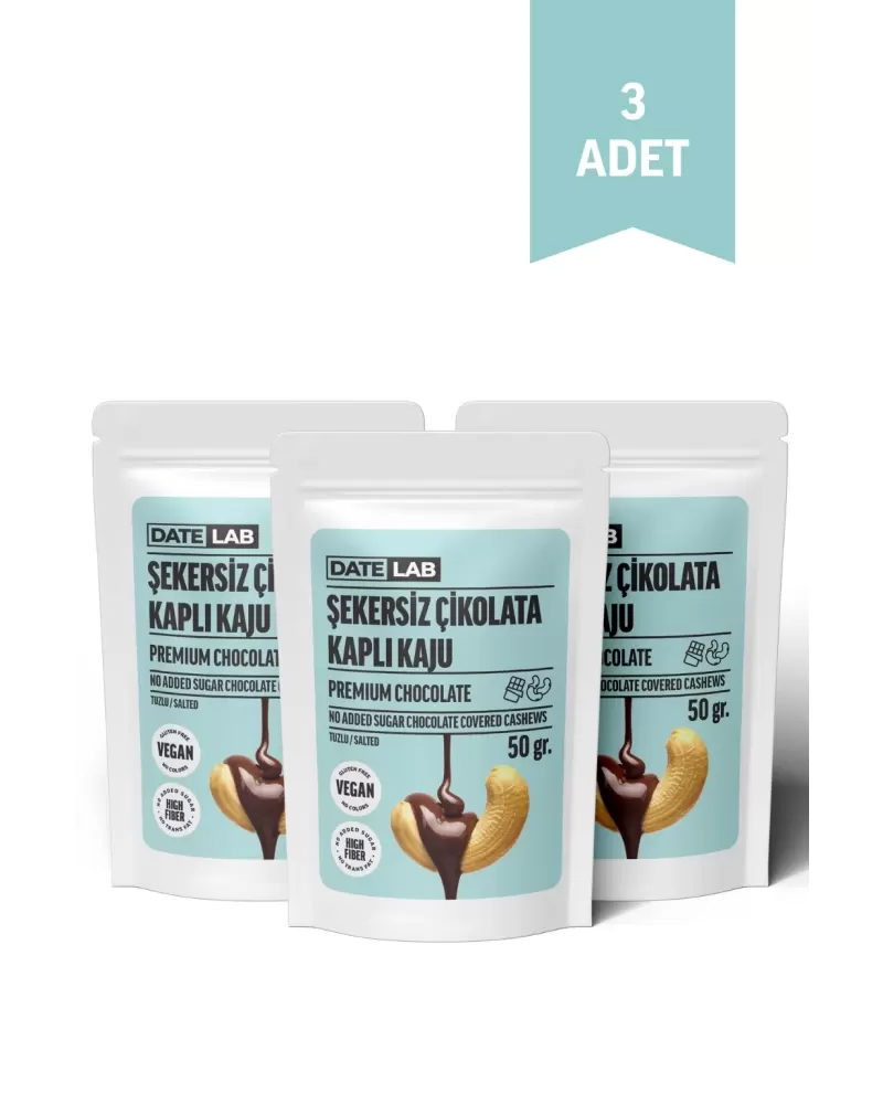 Şekersiz Çikolata Kaplı Kaju 3 Adet x 50 gr.