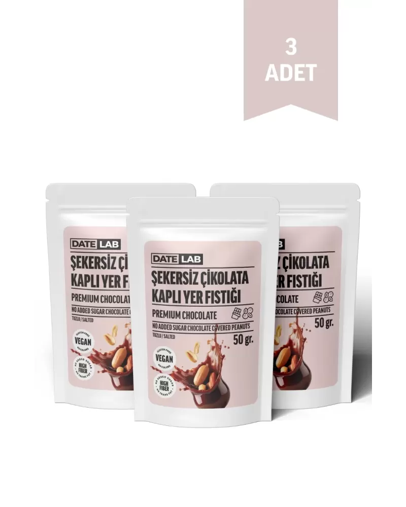 Şekersiz Çikolata Kaplı Yer Fıstığı 3 Adet x 50 gr.