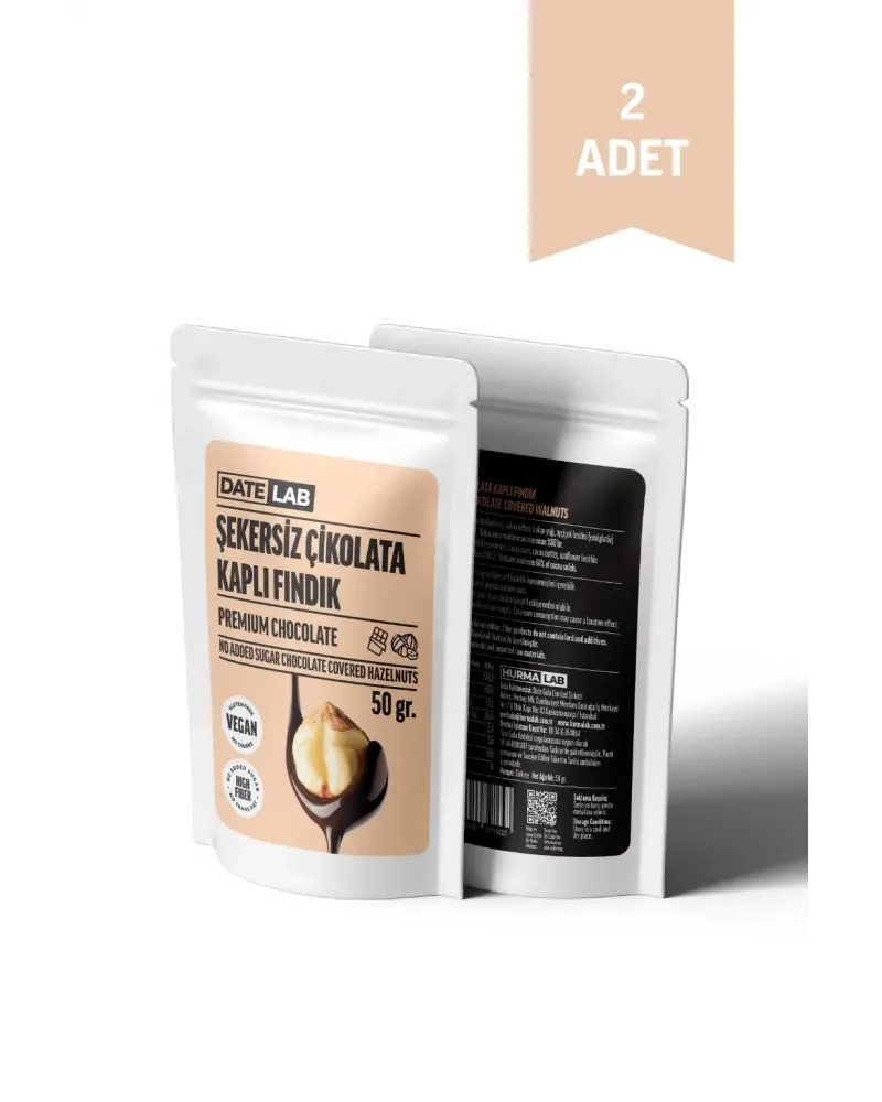 Şekersiz Çikolata Kaplı Fındık 2 Adet x 50 gr.