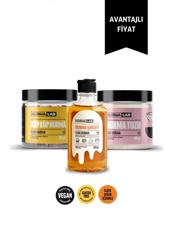 HURMALAB Tanışma Paketi 1 (Hurma Şurubu, Hurma Tozu, Küp Küp Hurma)