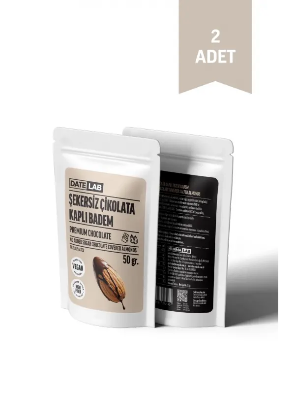 Şekersiz Çikolata Kaplı Badem 2 Adet x 50 gr.