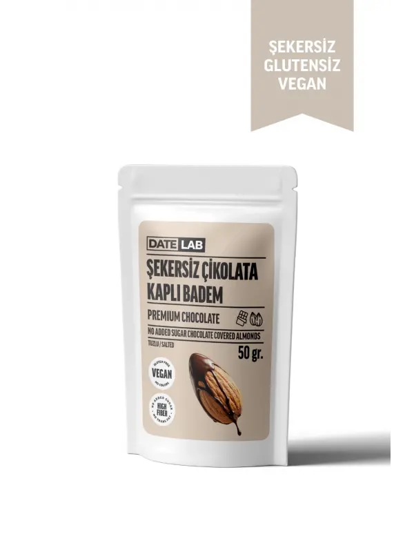 Şekersiz Çikolata Kaplı Badem 50 gr.