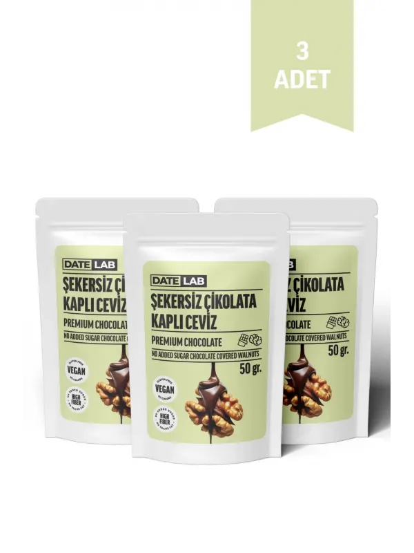 Şekersiz Çikolata Kaplı Ceviz 3 Adet x 50 gr.