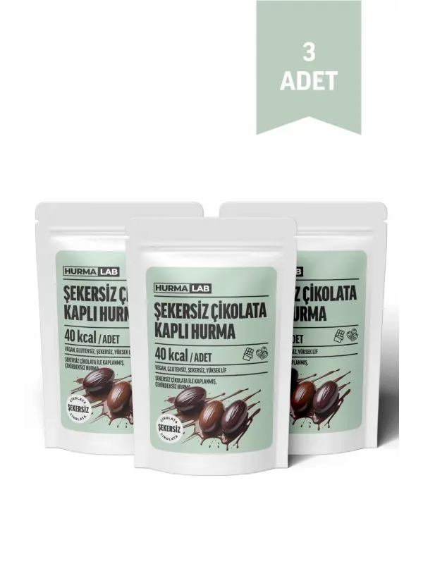 Şekersiz Çikolata Kaplı Hurma 3 Adet x 50 gr.