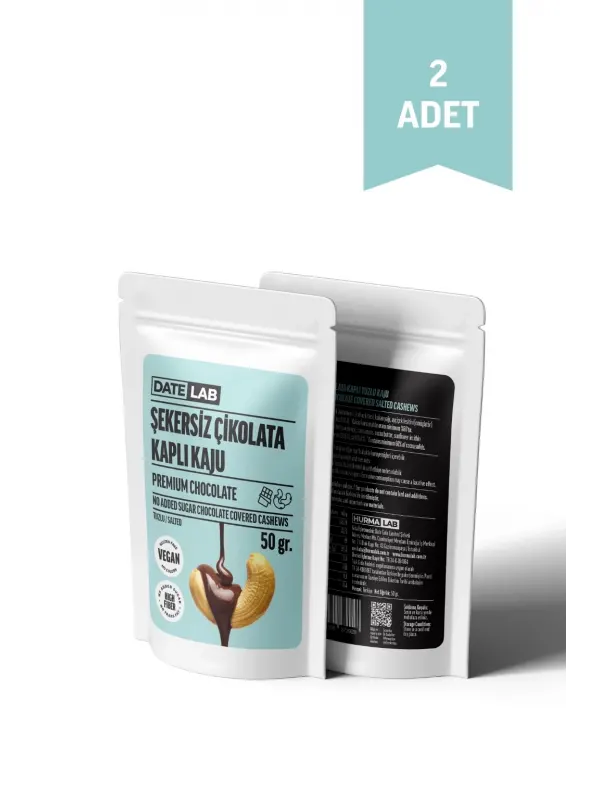 Şekersiz Çikolata Kaplı Kaju 2 Adet x 50 gr.