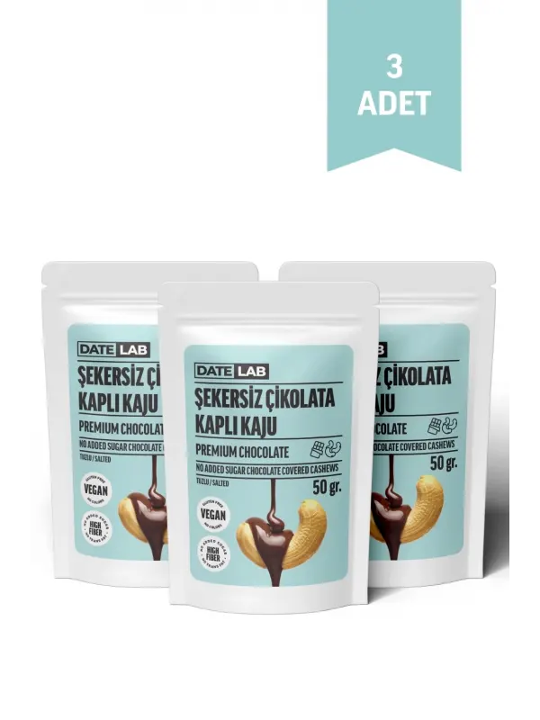 Şekersiz Çikolata Kaplı Kaju 3 Adet x 50 gr.
