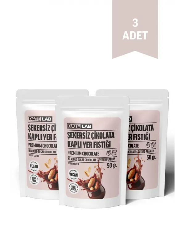 Şekersiz Çikolata Kaplı Yer Fıstığı 3 Adet x 50 gr.