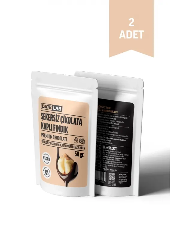 Şekersiz Çikolata Kaplı Fındık 2 Adet x 50 gr.