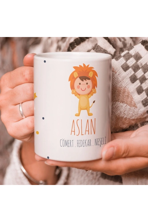 Aslan Burcu Özel Sevimli Beyaz Kupa Bardak