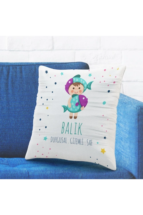 Balık Burcuna Özel Tasarımlı Sevimli Yastık Kılıfı