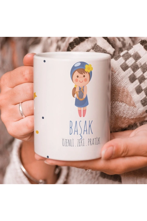 Başak Burcu Özel Sevimli Beyaz Kupa Bardak