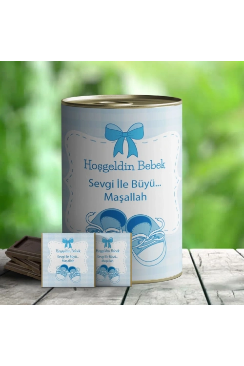 Hoşgeldin Bebek Çikolata Hediye Konservesi - Mavi
