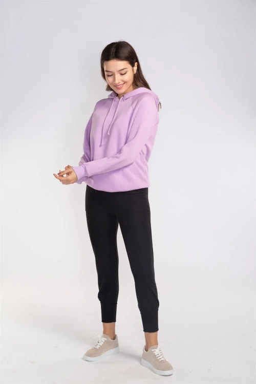 Kapüşonlu Şardonlu Sweatshirt-LİLA