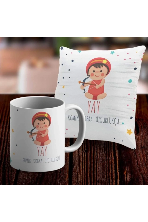 Yay Tasarımlı Sevimli Kupa ve Yastık Kılıfı Seti